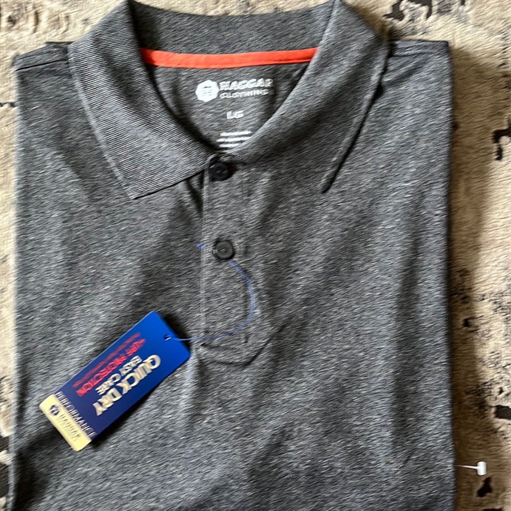 Haggar Quick Dry Heather Gray Short Sleeve Size L